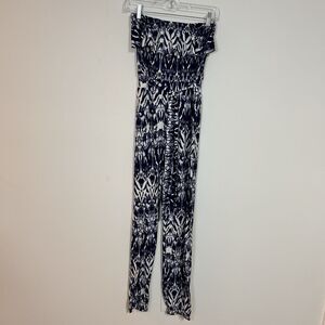 Rue21 Strapless Jumpsuit Small Blue White Smocked Waist Beach